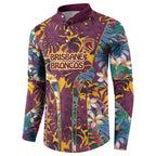 Brisbane Broncos Button Sweatshirt Tropical Hibiscus Floral Pattern With Maroon And Yellow Accents