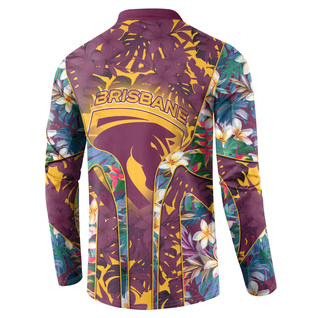 Brisbane Broncos Button Sweatshirt Tropical Hibiscus Floral Pattern With Maroon And Yellow Accents