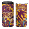 Brisbane Broncos 4 in 1 Can Cooler Tumbler Tropical Hibiscus Floral Pattern With Maroon And Yellow Accents