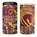 Brisbane Broncos 4 in 1 Can Cooler Tumbler Tropical Hibiscus Floral Pattern With Maroon And Yellow Accents