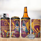 Brisbane Broncos 4 in 1 Can Cooler Tumbler Tropical Hibiscus Floral Pattern With Maroon And Yellow Accents