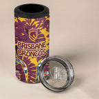 Brisbane Broncos 4 in 1 Can Cooler Tumbler Tropical Hibiscus Floral Pattern With Maroon And Yellow Accents