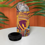 Brisbane Broncos 4 in 1 Can Cooler Tumbler Tropical Hibiscus Floral Pattern With Maroon And Yellow Accents