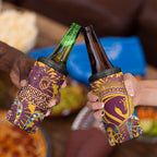 Brisbane Broncos 4 in 1 Can Cooler Tumbler Tropical Hibiscus Floral Pattern With Maroon And Yellow Accents