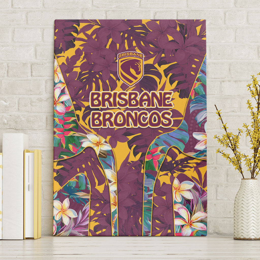 Brisbane Broncos Canvas Wall Art Tropical Hibiscus Floral Pattern With Maroon And Yellow Accents