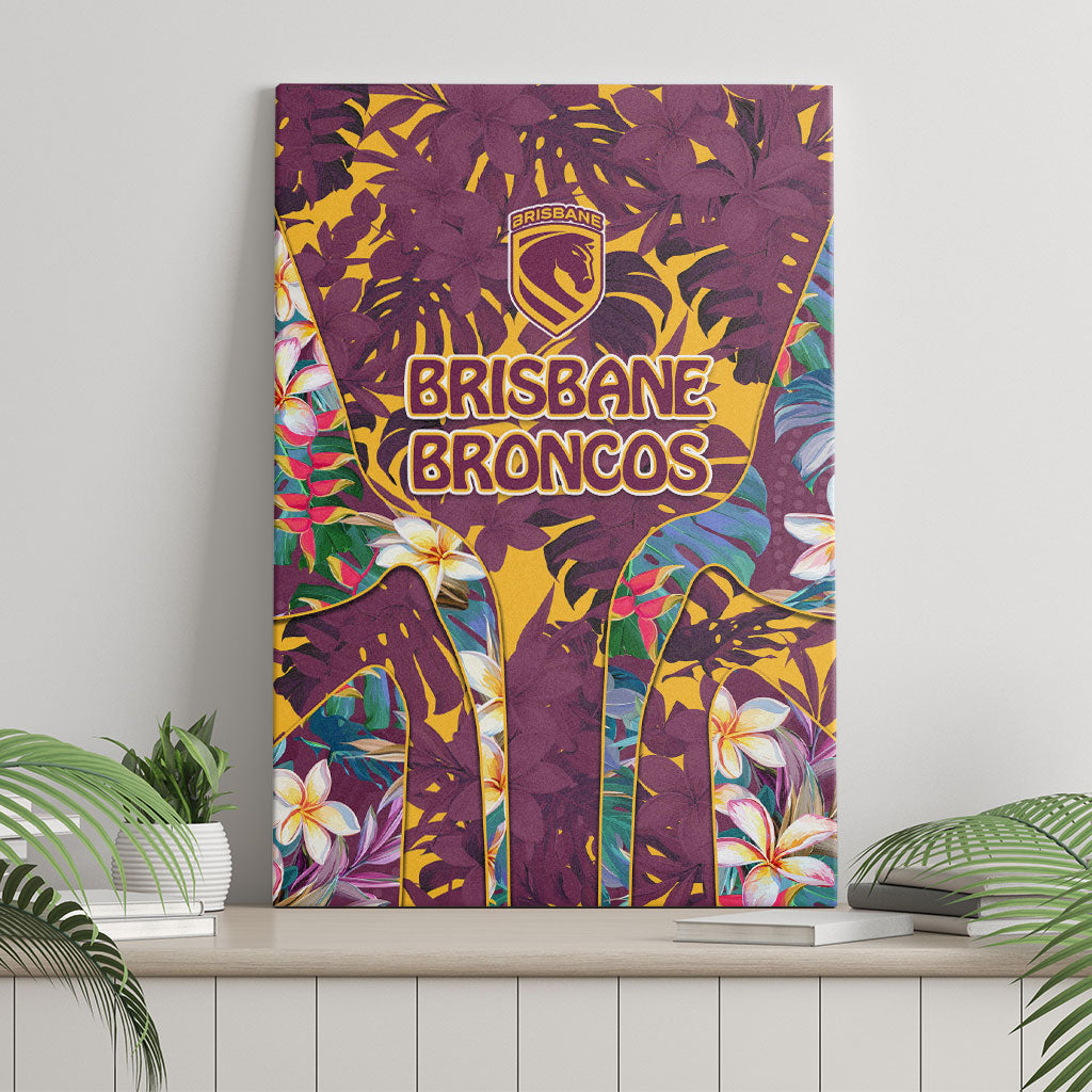 Brisbane Broncos Canvas Wall Art Tropical Hibiscus Floral Pattern With Maroon And Yellow Accents
