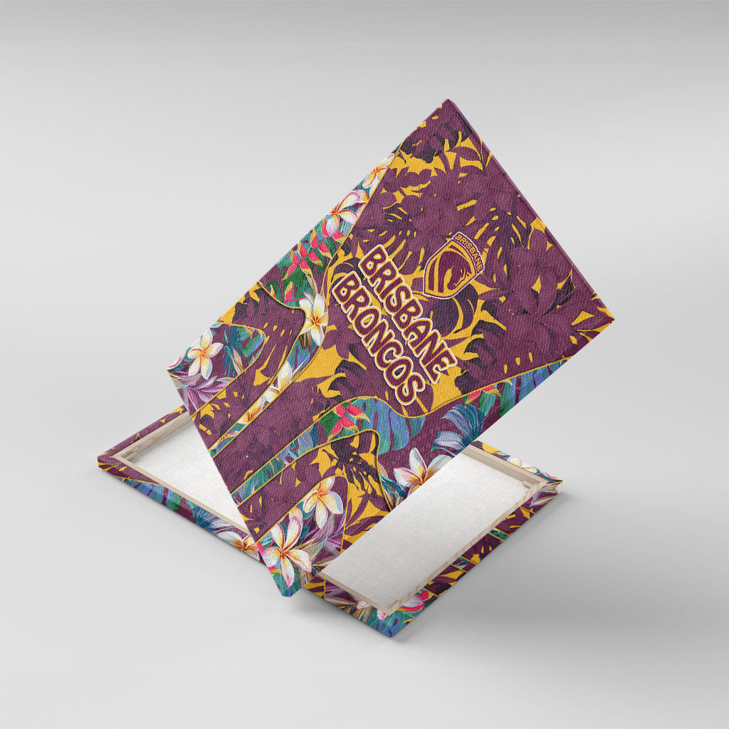 Brisbane Broncos Canvas Wall Art Tropical Hibiscus Floral Pattern With Maroon And Yellow Accents