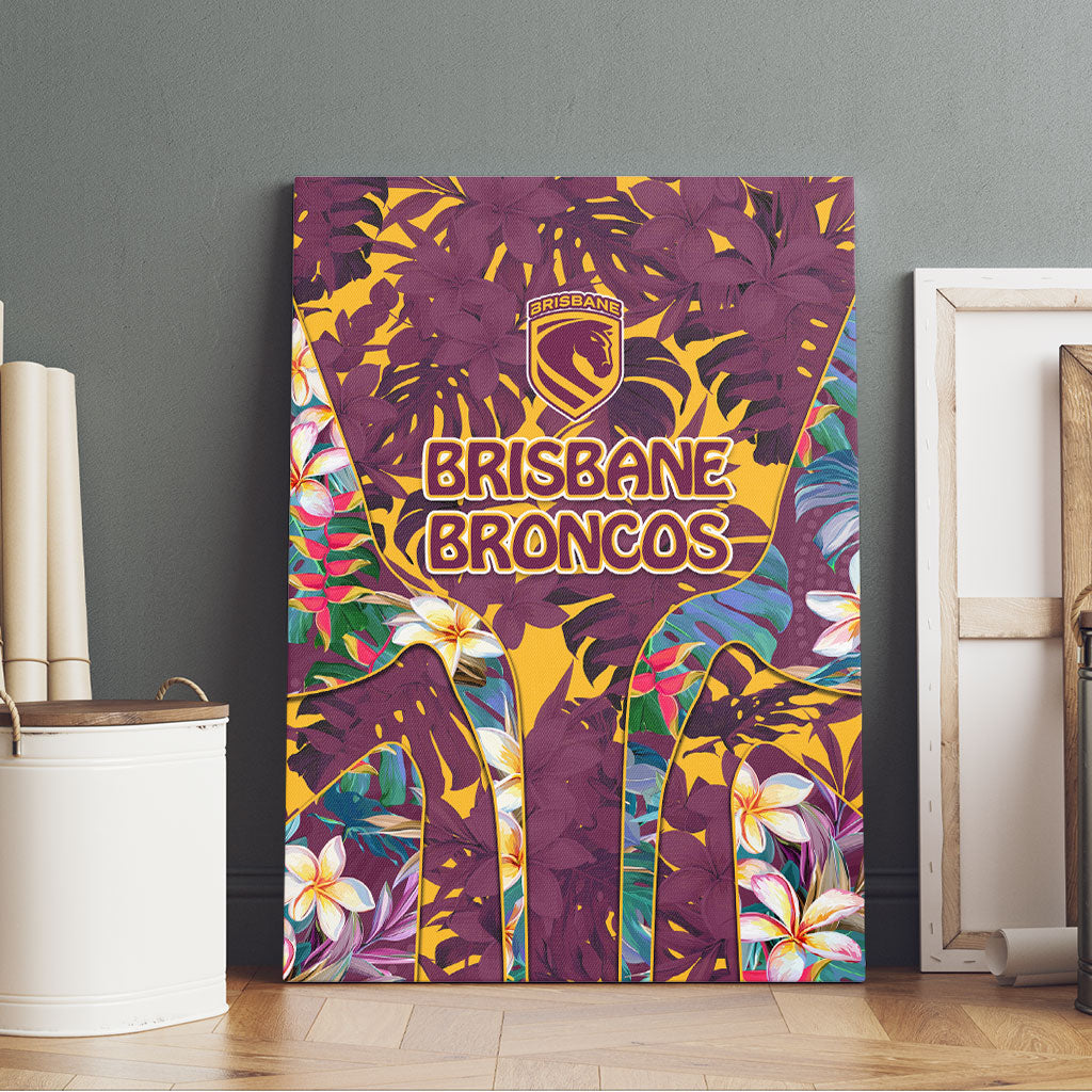 Brisbane Broncos Canvas Wall Art Tropical Hibiscus Floral Pattern With Maroon And Yellow Accents