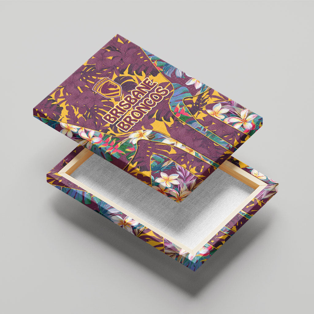 Brisbane Broncos Canvas Wall Art Tropical Hibiscus Floral Pattern With Maroon And Yellow Accents