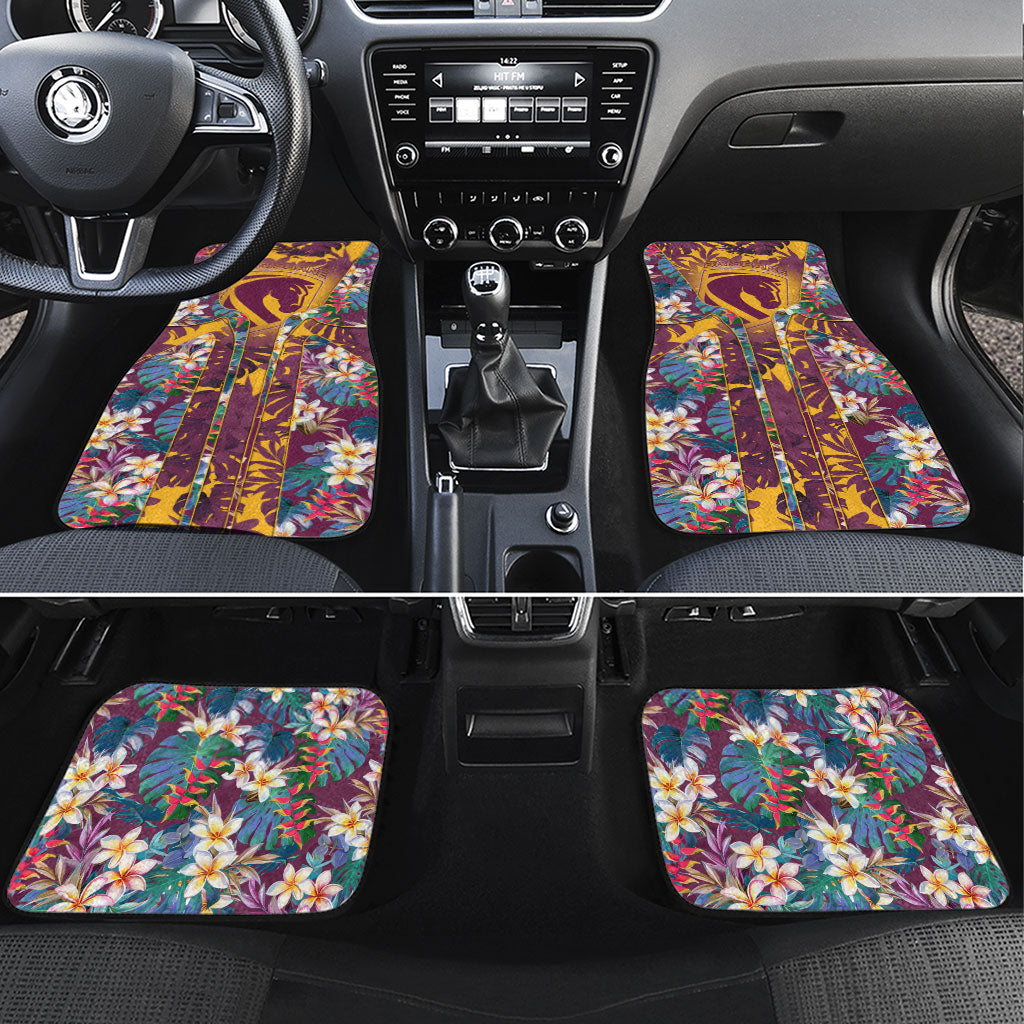 Brisbane Broncos Car Mats Tropical Hibiscus Floral Pattern With Maroon And Yellow Accents