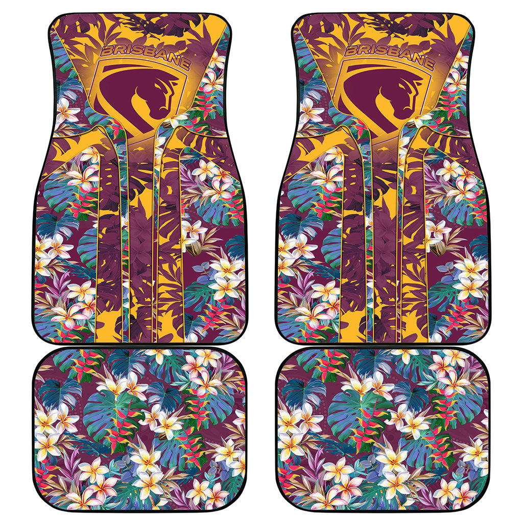 Brisbane Broncos Car Mats Tropical Hibiscus Floral Pattern With Maroon And Yellow Accents