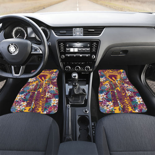 Brisbane Broncos Car Mats Tropical Hibiscus Floral Pattern With Maroon And Yellow Accents