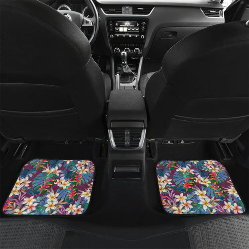 Brisbane Broncos Car Mats Tropical Hibiscus Floral Pattern With Maroon And Yellow Accents