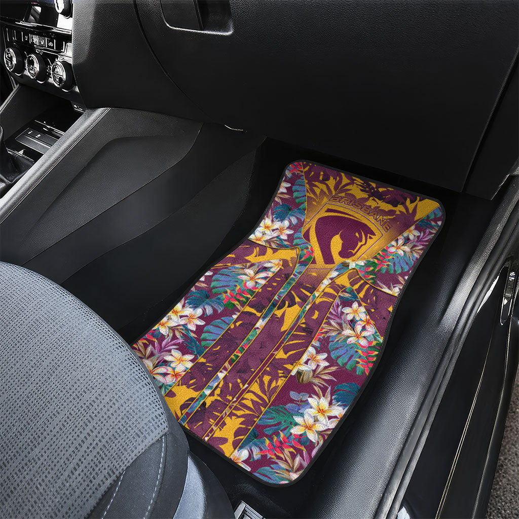 Brisbane Broncos Car Mats Tropical Hibiscus Floral Pattern With Maroon And Yellow Accents