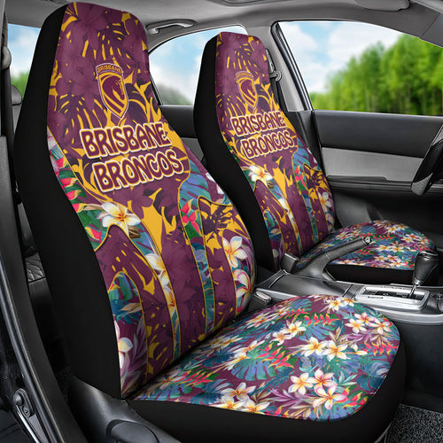 Brisbane Broncos Car Seat Cover Tropical Hibiscus Floral Pattern With Maroon And Yellow Accents