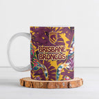 Brisbane Broncos Ceramic Mug Tropical Hibiscus Floral Pattern With Maroon And Yellow Accents