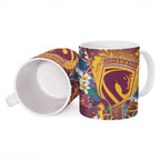 Brisbane Broncos Ceramic Mug Tropical Hibiscus Floral Pattern With Maroon And Yellow Accents