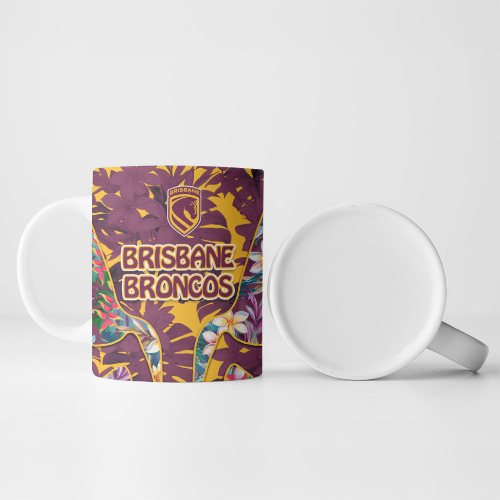 Brisbane Broncos Ceramic Mug Tropical Hibiscus Floral Pattern With Maroon And Yellow Accents
