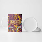 Brisbane Broncos Ceramic Mug Tropical Hibiscus Floral Pattern With Maroon And Yellow Accents