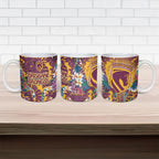Brisbane Broncos Ceramic Mug Tropical Hibiscus Floral Pattern With Maroon And Yellow Accents