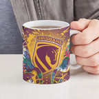 Brisbane Broncos Ceramic Mug Tropical Hibiscus Floral Pattern With Maroon And Yellow Accents