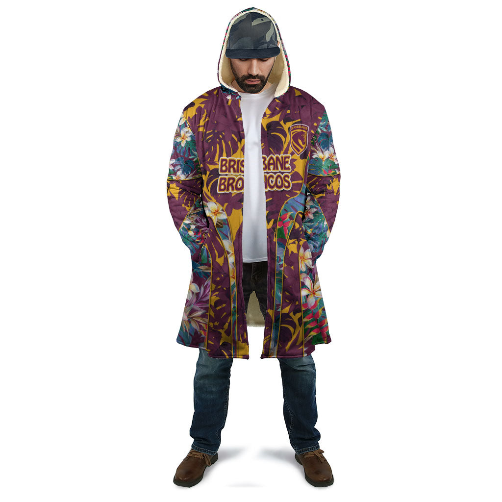 Brisbane Broncos Cloak Tropical Hibiscus Floral Pattern With Maroon And Yellow Accents