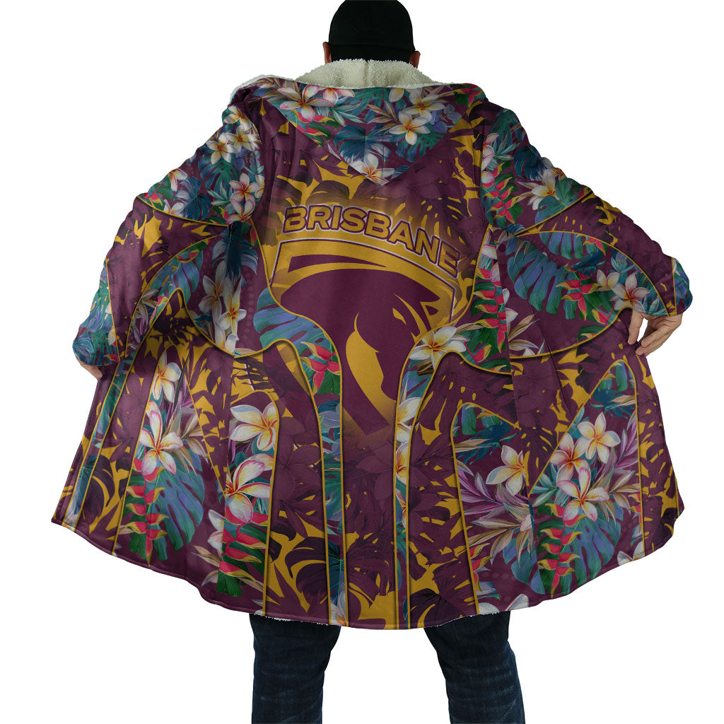Brisbane Broncos Cloak Tropical Hibiscus Floral Pattern With Maroon And Yellow Accents