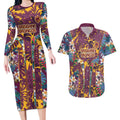 Brisbane Broncos Couples Matching Long Sleeve Bodycon Dress and Hawaiian Shirt Tropical Hibiscus Floral Pattern With Maroon And Yellow Accents
