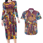 Brisbane Broncos Couples Matching Long Sleeve Bodycon Dress and Hawaiian Shirt Tropical Hibiscus Floral Pattern With Maroon And Yellow Accents