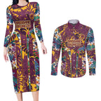 Brisbane Broncos Couples Matching Long Sleeve Bodycon Dress and Long Sleeve Button Shirt Tropical Hibiscus Floral Pattern With Maroon And Yellow Accents