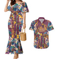 Brisbane Broncos Couples Matching Mermaid Dress and Hawaiian Shirt Tropical Hibiscus Floral Pattern With Maroon And Yellow Accents