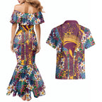 Brisbane Broncos Couples Matching Mermaid Dress and Hawaiian Shirt Tropical Hibiscus Floral Pattern With Maroon And Yellow Accents