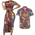 Brisbane Broncos Couples Matching Short Sleeve Bodycon Dress and Hawaiian Shirt Tropical Hibiscus Floral Pattern With Maroon And Yellow Accents