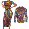 Brisbane Broncos Couples Matching Short Sleeve Bodycon Dress and Long Sleeve Button Shirt Tropical Hibiscus Floral Pattern With Maroon And Yellow Accents