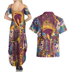 Brisbane Broncos Couples Matching Summer Maxi Dress and Hawaiian Shirt Tropical Hibiscus Floral Pattern With Maroon And Yellow Accents