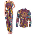 Brisbane Broncos Couples Matching Tank Maxi Dress and Long Sleeve Button Shirt Tropical Hibiscus Floral Pattern With Maroon And Yellow Accents