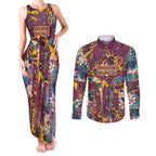 Brisbane Broncos Couples Matching Tank Maxi Dress and Long Sleeve Button Shirt Tropical Hibiscus Floral Pattern With Maroon And Yellow Accents