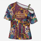 Brisbane Broncos Cross Shoulder Shirt Tropical Hibiscus Floral Pattern With Maroon And Yellow Accents