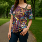 Brisbane Broncos Cross Shoulder Shirt Tropical Hibiscus Floral Pattern With Maroon And Yellow Accents