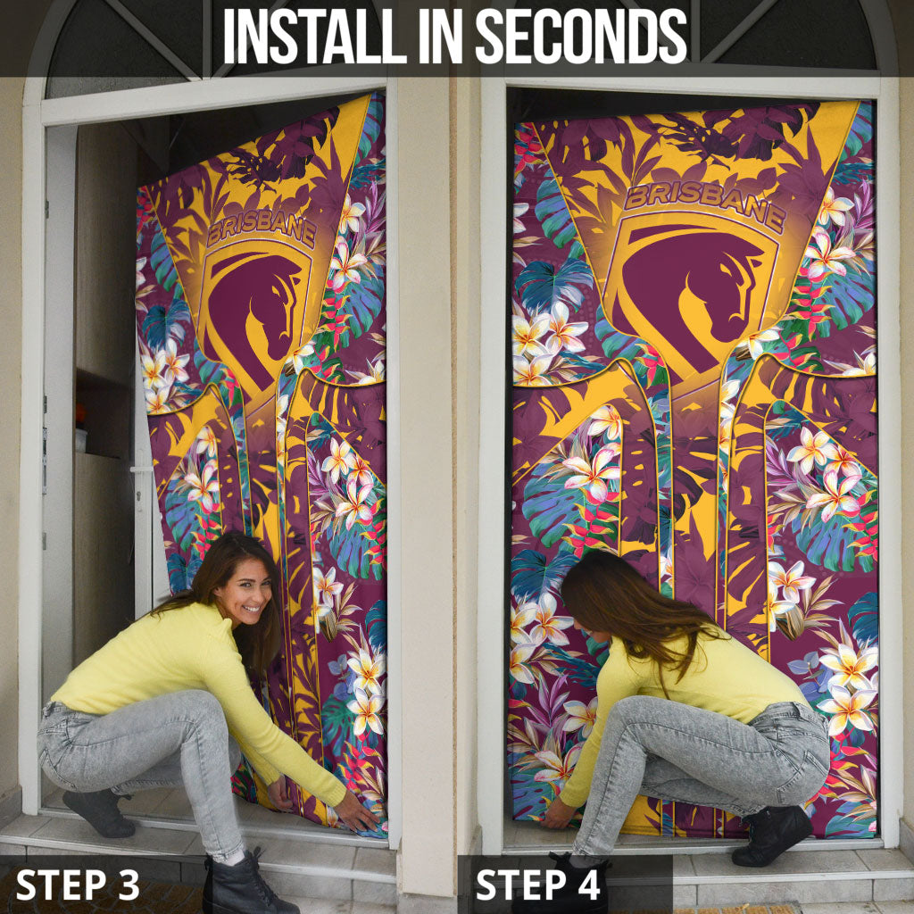 Brisbane Broncos Door Cover Tropical Hibiscus Floral Pattern With Maroon And Yellow Accents