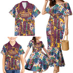 Brisbane Broncos Family Matching Mermaid Dress and Hawaiian Shirt Tropical Hibiscus Floral Pattern With Maroon And Yellow Accents