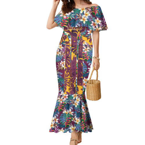Brisbane Broncos Family Matching Mermaid Dress and Hawaiian Shirt Tropical Hibiscus Floral Pattern With Maroon And Yellow Accents