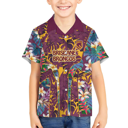 Brisbane Broncos Family Matching Mermaid Dress and Hawaiian Shirt Tropical Hibiscus Floral Pattern With Maroon And Yellow Accents