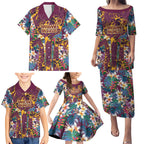 Brisbane Broncos Family Matching Puletasi and Hawaiian Shirt Tropical Hibiscus Floral Pattern With Maroon And Yellow Accents