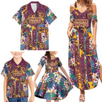 Brisbane Broncos Family Matching Summer Maxi Dress and Hawaiian Shirt Tropical Hibiscus Floral Pattern With Maroon And Yellow Accents