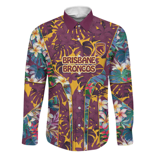 Brisbane Broncos Family Matching Summer Maxi Dress and Hawaiian Shirt Tropical Hibiscus Floral Pattern With Maroon And Yellow Accents