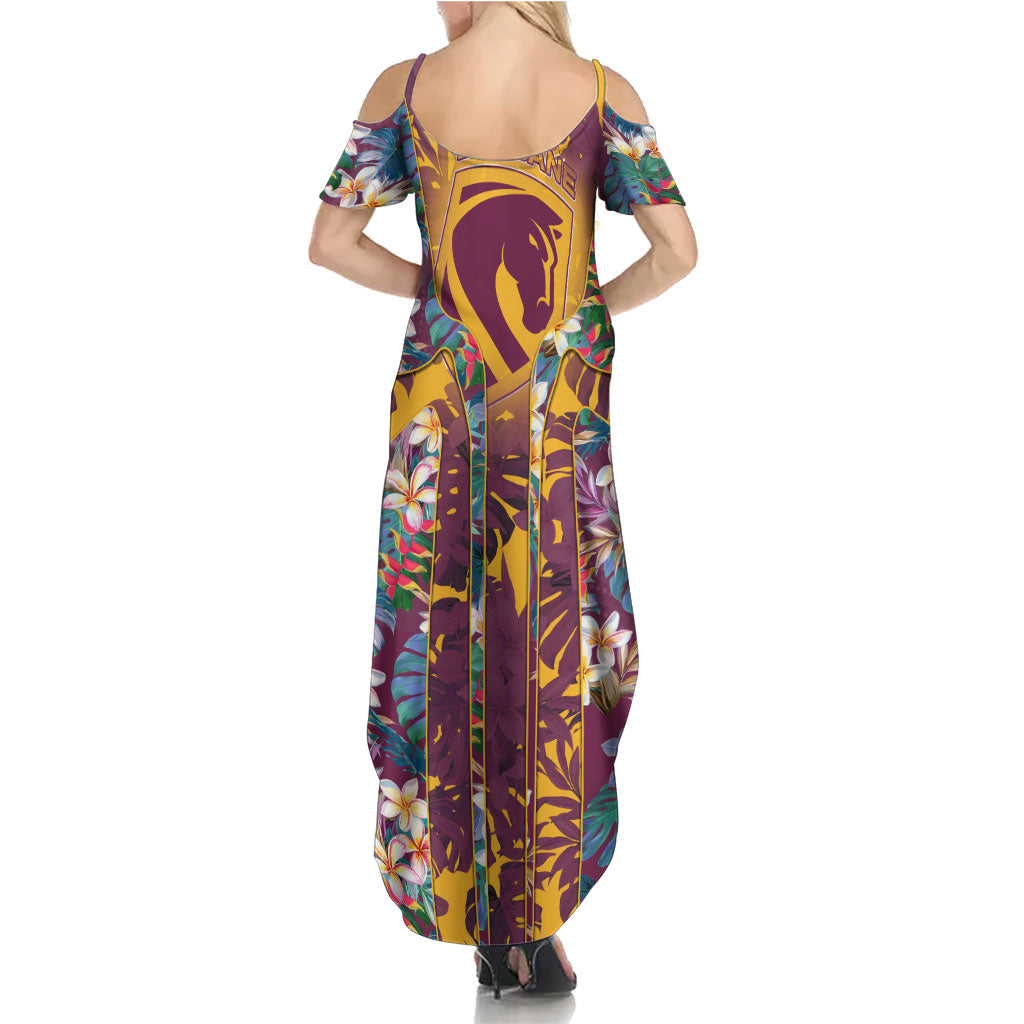 Brisbane Broncos Family Matching Summer Maxi Dress and Hawaiian Shirt Tropical Hibiscus Floral Pattern With Maroon And Yellow Accents