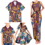 Brisbane Broncos Family Matching Tank Maxi Dress and Hawaiian Shirt Tropical Hibiscus Floral Pattern With Maroon And Yellow Accents