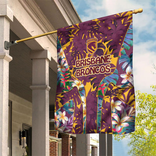 Brisbane Broncos Garden Flag Tropical Hibiscus Floral Pattern With Maroon And Yellow Accents