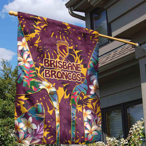 Brisbane Broncos Garden Flag Tropical Hibiscus Floral Pattern With Maroon And Yellow Accents